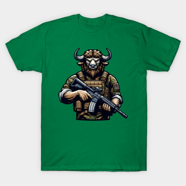 Tactical Minotaur Power Tee: Where Mythical Might Meets Modern Strength T-Shirt by Rawlifegraphic